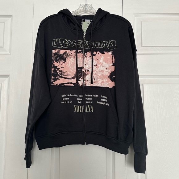 H&M Tops - H&M Nirvana Zip Up Hoodie in Charcoal Gray - Size S - Nevermind Graphic